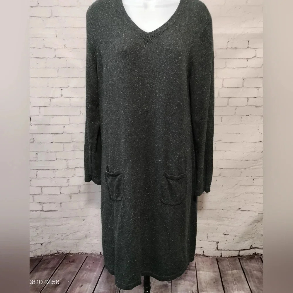 J. Jill Dark Gray Silk and Cotton Knit Dress with pockets